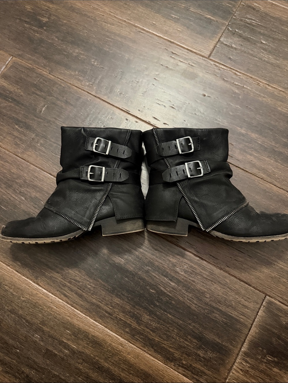 Women's Black Leather Buckle Ankle Boots